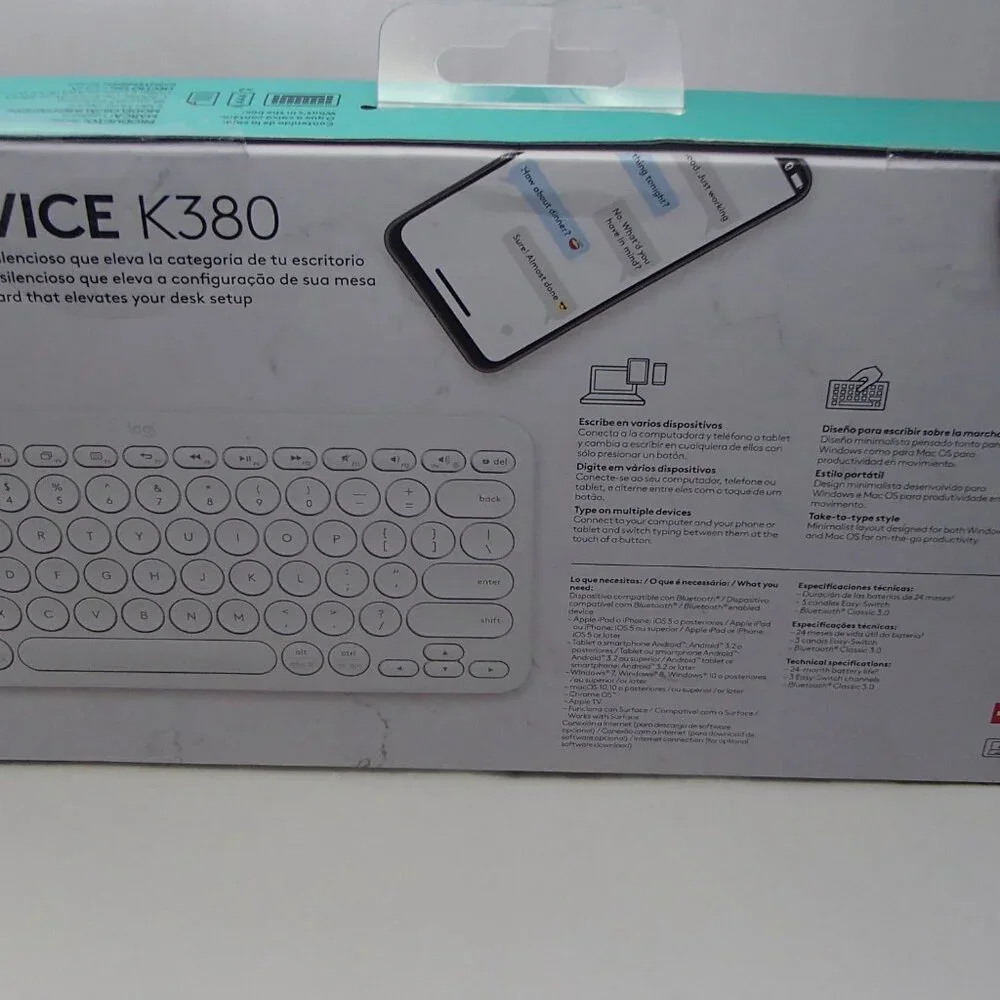Logitech K380 Multi-Device Spanish, Bluetooth Keyboard - Off-White, (Espanol) - Picture 2 of 8